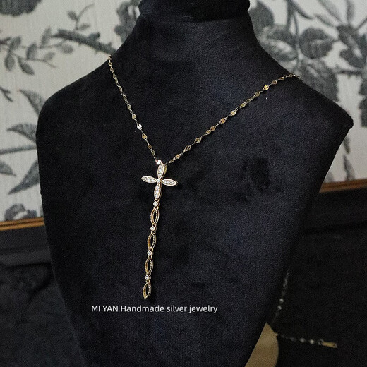 Feiyu Italian light luxury jewelry 925 sterling silver K gold-plated cross pendant tassel Y-shaped necklace clavicle chain necklace tassel necklace