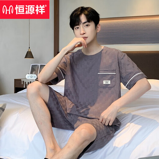 恒源祥男士睡衣夏季新疆棉短袖短裤薄款青少年休闲大码可外穿家居服套装 yzt9201 L 男