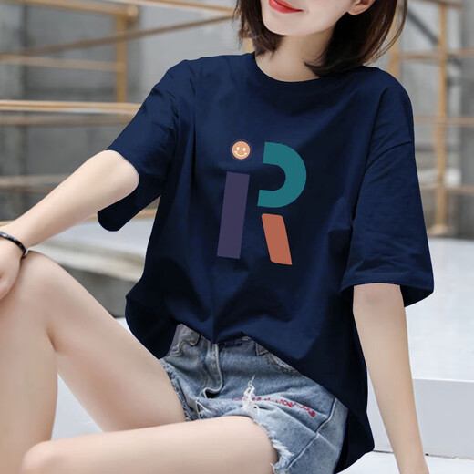 Mit reinem Yishion2025 Neues reines T-Shirt von Pure Cotton Kurzärmel für Frauen im Sommer lose und schlanker koreanischer Stil gedruckter Bottoming Boding Hälfte der Top Trendy 1050# Aprikosenfarbe [reines Baumwoll] L [Empfohlen 120-135jin [Jin gleich 0,5 kg]]