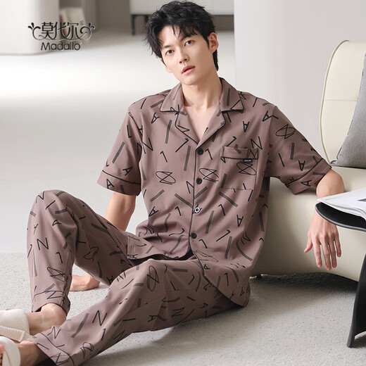 Modal Pyjamas Herren Sommer Reine Baumwolle kurzärmelige Hosen Hauskleidung Lapel Herren Sommeranzug 2025 Neue NSN-9855 L Männer