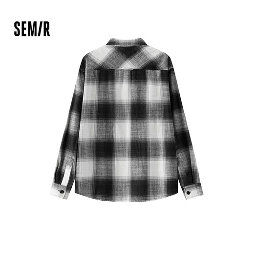 Semir [same style in the mall] long-sleeved shirt men's pure cotton plaid jacket 2025 spring top loose black and white tone 00491 M