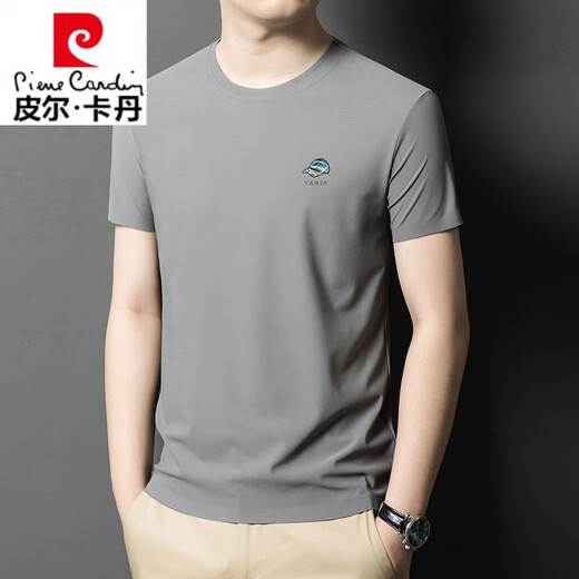 Pierre cardin heavy mulberry silk T-shirt short-sleeved round neck summer half-sleeved versatile casual silk markless top T-shirt base shirt men white-13596KSP L 170 Recommended 120-135Jin [Jin equals 0.5 kg]