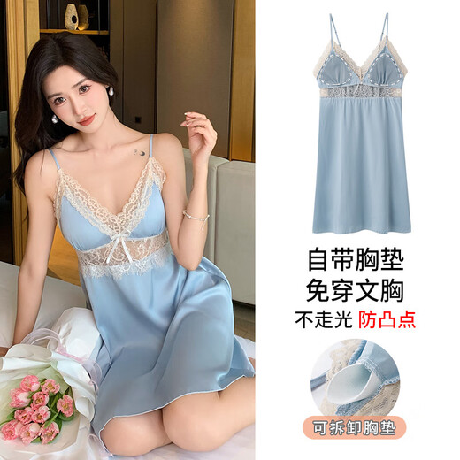 Modal de verano de verano y nieve seda sexy camisón para mujeres con almohadilla de pecho pura y sexy sin mangas falda fina fría falda casera a11964 m estilo femenino
