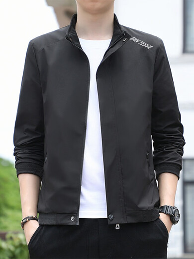 
Romon Chun Autumn Men's Thin Jacket Men 2025 New Stand Collar Jacket Fashion and All-match Casual Trench Coat Gown Men 686 [Black White] M [Suggested 80-95 Jin [Jin equals about 0.5 kg]]