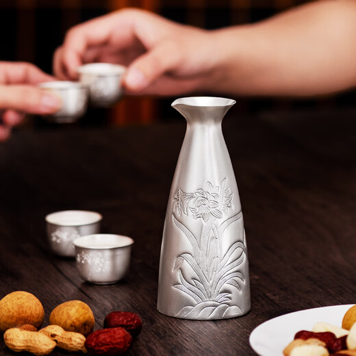 Silver Age New Product Pure Silver 999 Orchid Wine Flask Decanter Household Wine Set Sake Cup Pure Silver Wine Divider Flask 150g + Certificate