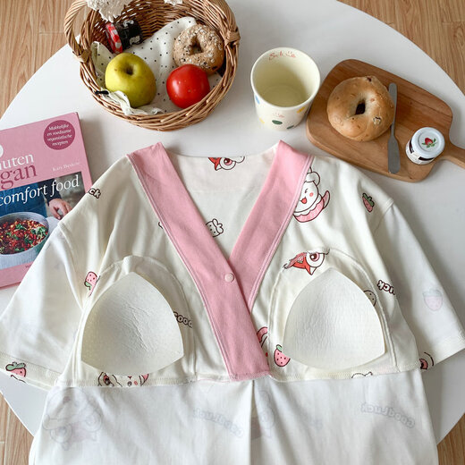 Cao Jingjia summer short-sleeved pregnant women's nightgown with chest pad pregnancy pajamas 2025 new style hospitals can wear breastfeeding skirts outside when entering the delivery room QSY16819 short-sleeved skirt 3XL size recommended weight 148-180Jin [Jin equals 0.5 kg]