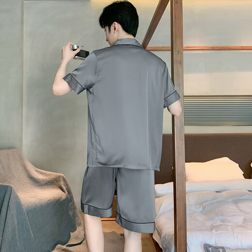 莫代尔睡衣男款夏季冰.丝短袖短裤纯色青年男士夏天薄款可外穿家居服套 (BBA)冰丝 男G723 L (建议身高170左右，体重100-