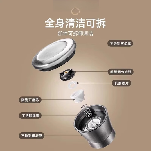 MPPMCK研磨器手动不锈钢不锈钢胡椒研磨器家用手动陶瓷芯磨白黑胡椒粒粉 矮款13565塑料头玻璃瓶身