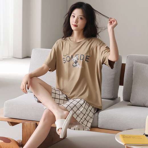 Opeodly女生睡衣夏季莫代尔短袖短裤可外穿卡通可爱时尚宽松夏款家居服 G6636 M 建议80-100斤