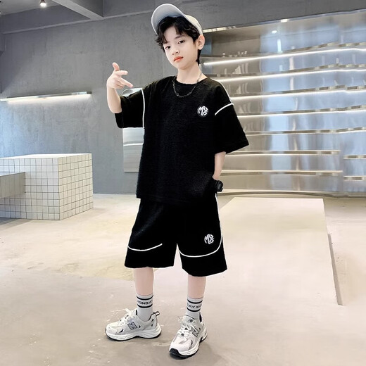 [Boys summer suit] 2025 new children's summer handsome trendy medium-sized children's short-sleeved boy sportswear NN-A1081 [Gray] 150
