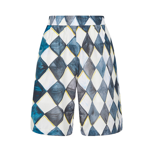 
Sketch men's clothing 2025 summer new product hand-painted diamond lattice pattern medium shorts loose straight pants fashionable 9P4E14110 482 blue and gray combination XL