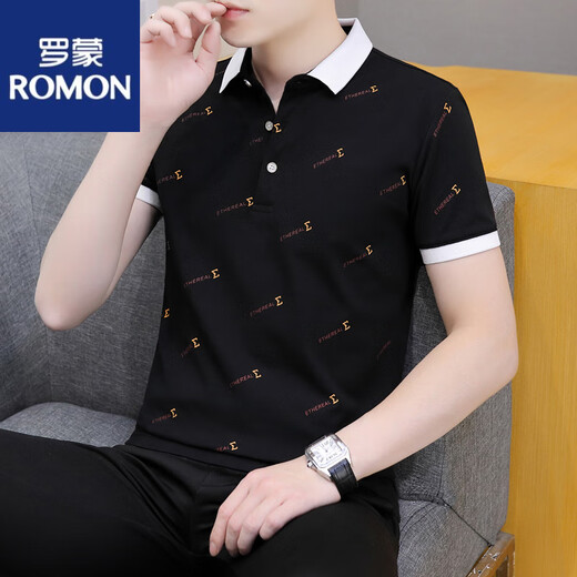 
ROMON (ROMON) 2025 new summer lapel men's short-sleeved T-shirt casual trend POLO. shirt men's collar half-sleeved ice silk white QY679 M