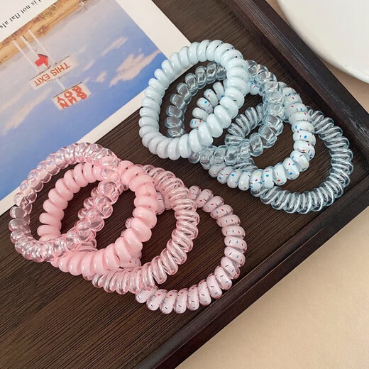 Jieweiyi phone cord hair band hair rope Internet celebrity 2025 new style hair tie women's ponytail rubber band high elastic and durable leather sheath JYFQ177 blue + pink 8 pieces
