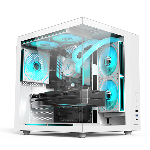 Shuoyi Kunpeng CH2+ CH3+ Ordinateur de bureau ATX Boîtier principal Côté blanc Verre incurvé transparent Chambre avec vue sur la mer Boîtier de petite taille Jeu Esports 240 Refroidissement par eau Verre à angle droit Kunpeng CH2 Blanc