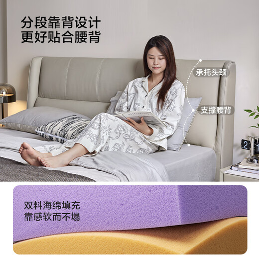 林氏家居小户型真皮艺床双人床主次卧室大床高端大气双人软包婚床R722 晨曦灰|高脚床+床垫 1.8x2.0米