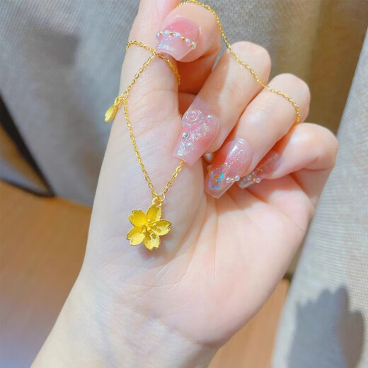 UDL24K pure gold petal pendant 999 pure gold cherry blossom necklace women's new fashion temperament 5G gold clavicle chain gift 0.01g cherry blossom set chain