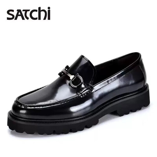 Sachi men's shoes spring and autumn new fashion metal buckle formal shoes British patent leather loafers casual business leather shoes trend black 39