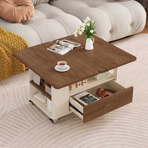 Voz de mesa de té plegable de voz de AO con pequeña sala de estar estilo crema estilo sofá borde multifuncional mini mesa de té 0.7 metros/color de nogal + crema blanco/1 bomba/con ruedas