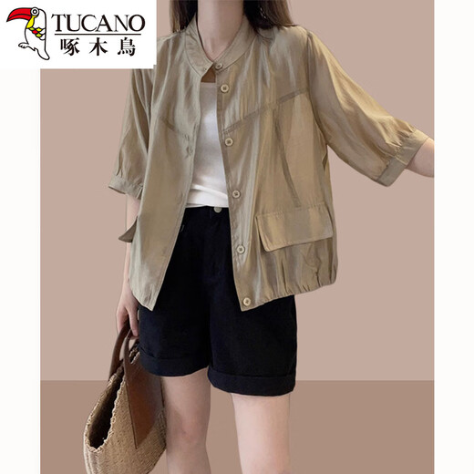 Woodpecker High-End Tencel Sunscreen Shirt Women's Summer Thin, Loose, Fashionable and Versatile Outer Cardigan Top Picture Color M Recommended 100Jin Jin equals within 0.5kg
