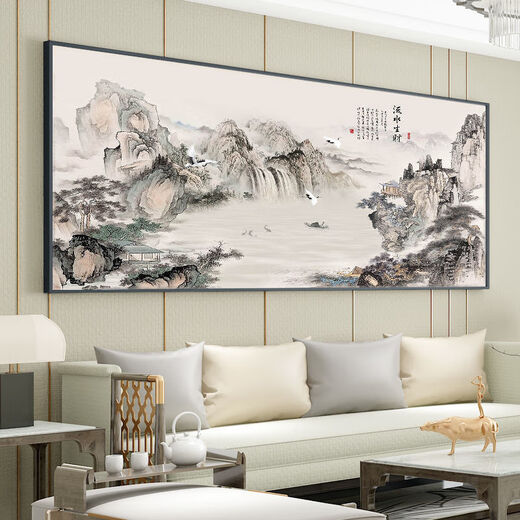
New Chinese style living room sofa background wall mural 3D three-dimensional decorative painting office landscape Chinese painting landscape hanging painting CT-3887-backed back 300*120 glossy crystal porcelain black aluminum frame