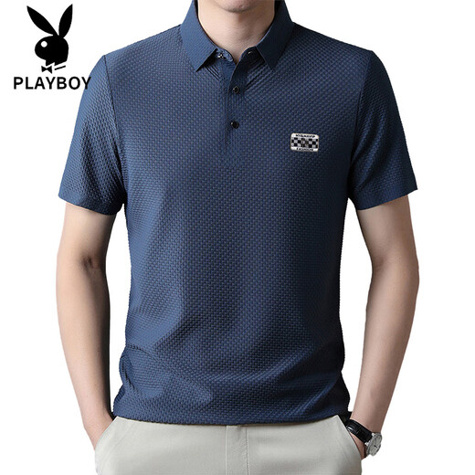 Playboy (Playboy) Camisa Polo Camiseta de manga corta 2025 Summer delgada Seda de seda fría Textura de solapa informal de mediana edad Camiseta 6176 Caki XL