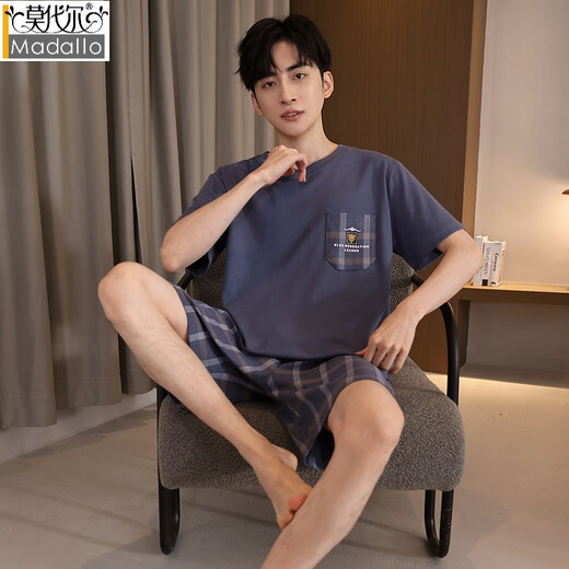 莫代尔大码睡衣男士夏季短袖短裤纯棉胖子家居服男款宽松特大码套装夏天 S6913 男短裤套装 5XL 【190-220斤】