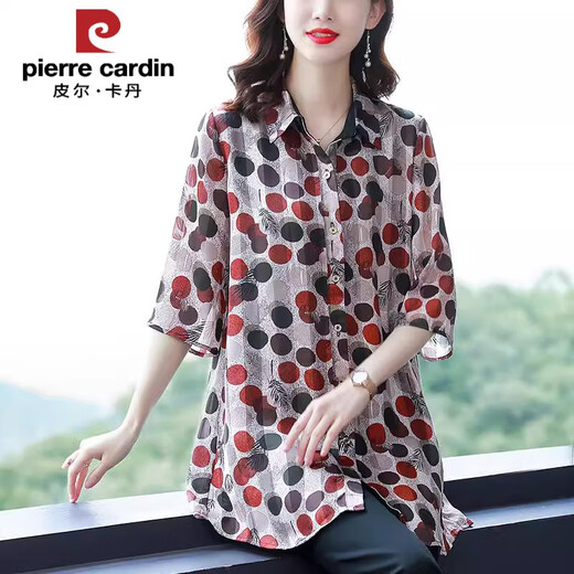 Camisa de longitud media de gasa Piercadan para tapa de manga de 7 cuartos para mujeres para el verano de moda de moda de gran tamaño de mediana edad