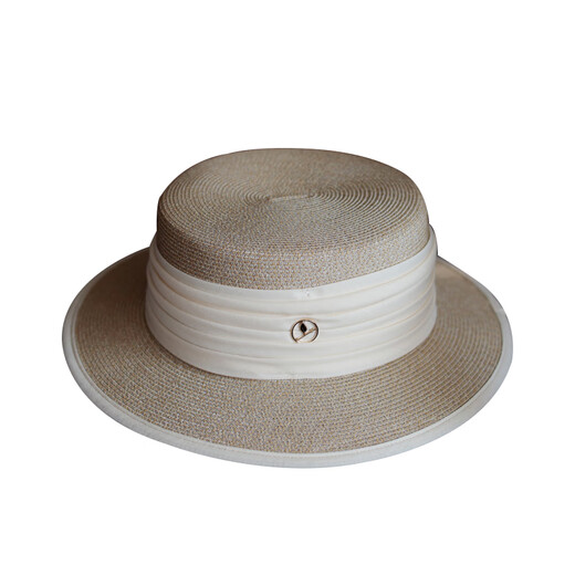 Tochino straw hat spring and summer new style French flat top small fresh wide brim sun hat pleated white sun protection sun hat beige rice belt M (56-58cm) one size fits all adjustable