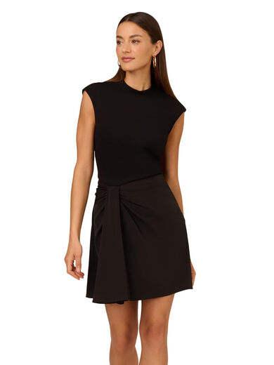 Adrianna Papell Women's Ponte Combination Short Dress, Black, 6 Black 6