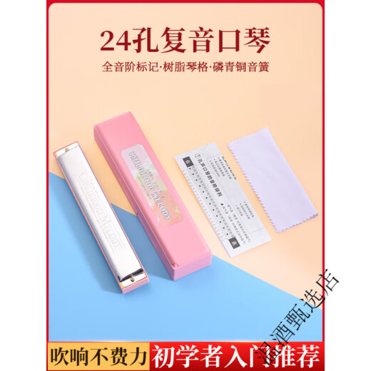 孔声正品口琴24孔复音c调初学者学生入门儿童男女自学专用口风琴乐器 24孔复音C调-蓝色+原厂配置【音标款】