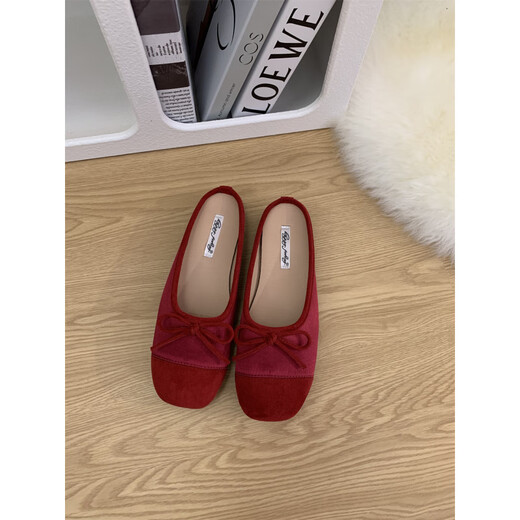 S.Sofea Red French Bow Flat Sohle einzelne Schuhe für die Sommerweiche Sohle Ballettschuhe J683-11 Wildleder Flachsohle ist kleiner in Größe rot 38