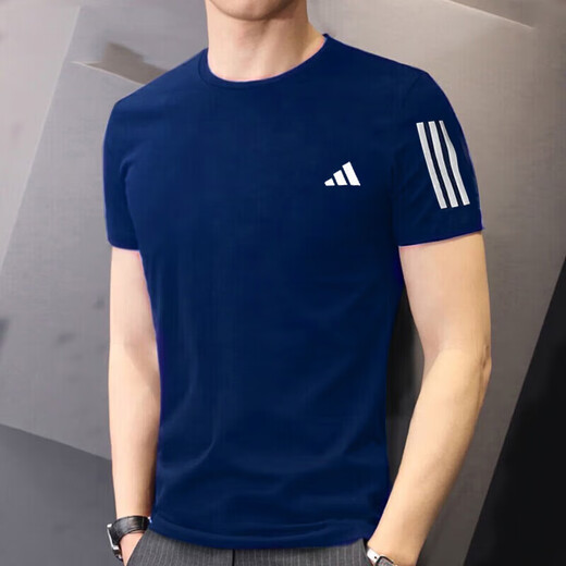 Adidas Adidas t-shirt for men 2025 summer new sports running fitness casual quick-drying breathable round neck short-sleeved IN1502 dark blue/quick-drying/reflective details 2XL