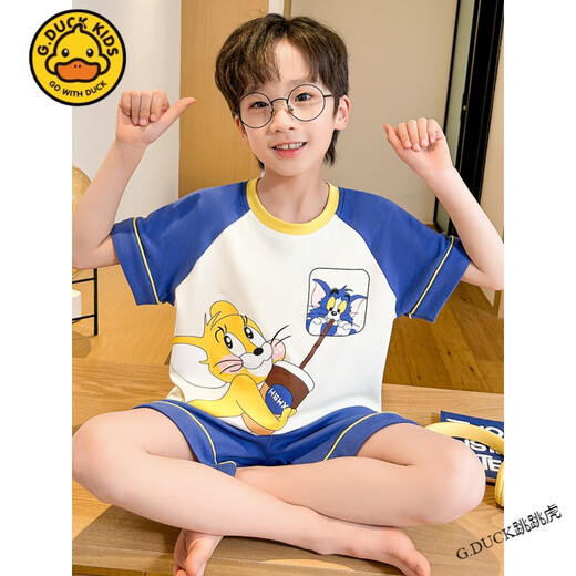
G.DUCKKIDS little yellow duck children's pajamas boy summer short-sleeved pure cotton thin style cat and mouse medium-sized big children cartoon boy home short-sleeved cover Z6625# Kulomi 170 size 10 [suggested height 105-115cm]