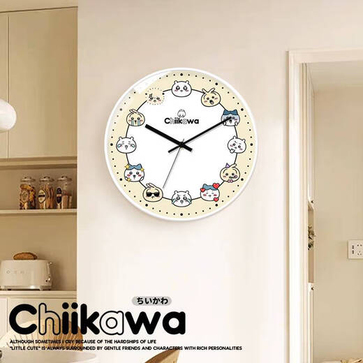 Chiikawa jiikawa mignon mur suspendu usaqi maison créative chambre salon horloge dpl698b white frame en plastique étroit aiguille noire 10 pouces