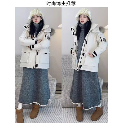 Camel (CAMEL) outdoor extreme cold parka workwear fur collar couple's down jacket warm and thickened mid-length coat