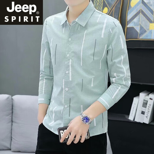 
JEEP SPIRIT long-sleeved shirt men's spring and summer slim and handsome young business casual shirt thin summer Korean style trendy shirt 9906 green M