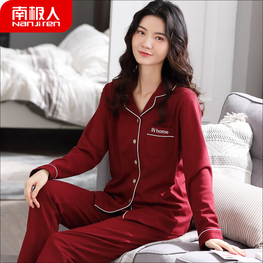 Antarktische Pyjama Frauen langärmelte reine Pure-Baumwoll-Frühlings- und Herbst-koreanische Version Frauen voller Baumwolle Lose Herbst- und Winter-Zweiteiler-Home-Kleidung Orange_9905 m