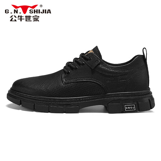 Bull Family Men's Shoes Summer Casual Leather Shoes Low Top Breathable Martin Boots Retro Old Hollow Workwear Shoes Men