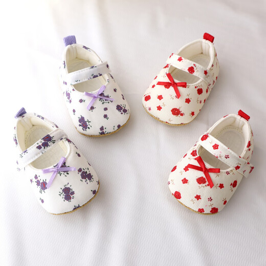 Meng Yilan (MENGYILAN) 0-6 to 12 months spring and autumn baby shoes soft sole toddler shoes baby girl floral princess shoes newborn shoes floral red 12 inner length 11.0cm size 12