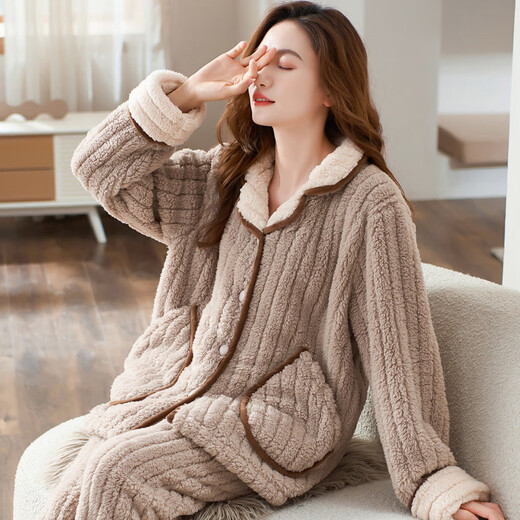 Single Nanwei Flanell-Pyjamas für Frauen im Herbst und Winter verdickte Korallenmerze Home-Kleidung für mittlere Alters und junge Mütter können zweiteilige Sets T679luna White Moonlight Super Dick XL: Empfohlen (120-135jin [Jin gleich 0,5 kg]))