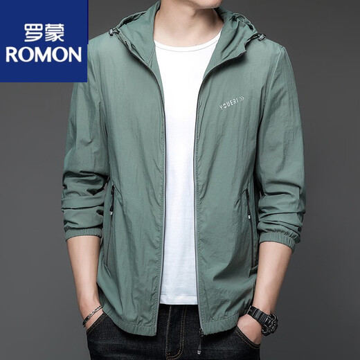 罗蒙（ROMON）2025新款防晒衣男士夏季薄款休闲户外冰丝连帽防晒服外套衣百搭 N9928 雾蓝 M 170 105-120斤