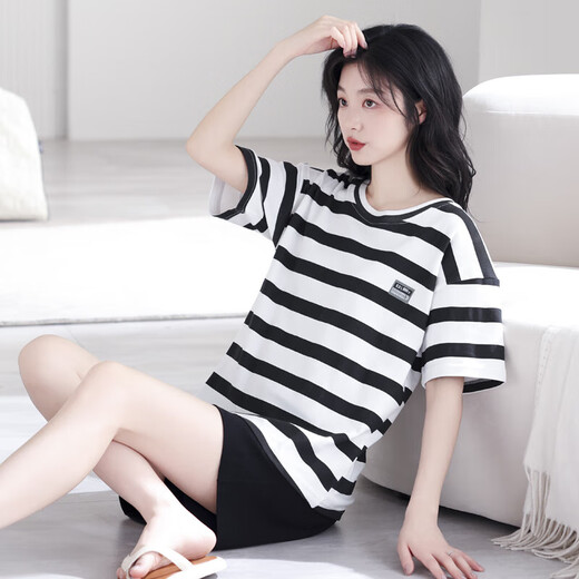 红豆（Hodo）官网【央妈推荐】2025年睡衣女夏季纯棉短袖两件套夏天黑家居服全棉套装 YZT9857 M 女款 建议80-100斤