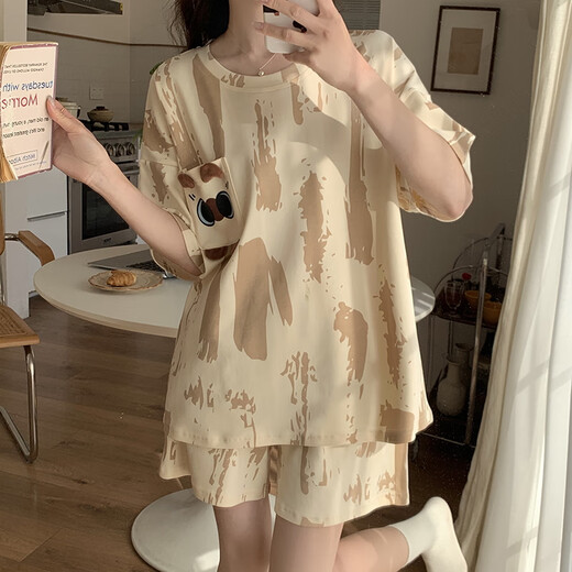 XCFREHT带胸垫睡衣女2024年新款夏季棉短袖短裤网红风可外穿家居服套装 qgl-6627 M  -带胸垫款