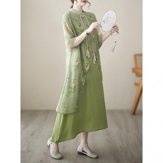 
Manlan Meng new Chinese cheongsam mother cotton and hemp ramie dress young brand 2025 new loose and versatile Khaki 9197 L