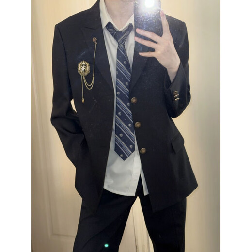 Xinghelai Japanese college style boys dk suit uniform jacket jk school supply sense red suit student handsome class suit shoulder pad suit black + white shirt navy blue tie + black suit L recommendation 110-125Jin Jin is equal to 0.5 kg