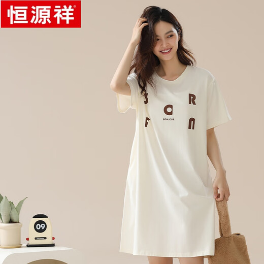 恒源祥睡裙女纯棉夏季短袖睡衣女宽松透气休闲外穿女士家居服全棉 15613 L 165 (110-1斤)