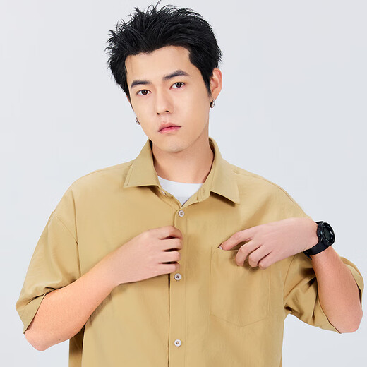 名创优品（MINISO）冰丝短袖衬衫男夏季新款舒适凉感透气日系百搭宽松衬衣 白 L