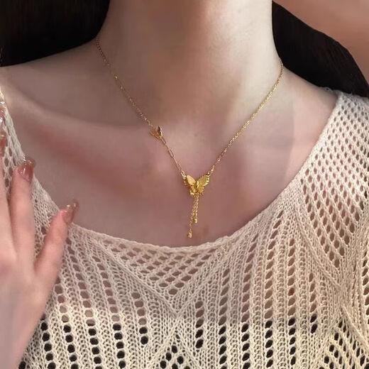 BZK9999 Gold Butterfly Necklace for Women 2025 New Pure Gold Fashion Clavicle Chain Valentine's Day Gift for Women Butterfly Necklace 1.56g
