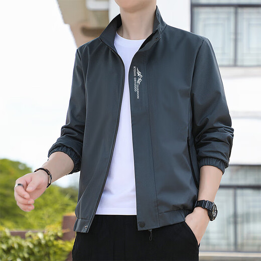 Romon Frühlingsdünne Ständerkragenjacke Herren lässige Jacke Trendy Kurzer Trench Coat Herren-Langarm-Strickjacke Top Jacke 686 [Schwarz] M [Vorgeschlagen 80-95jin [Jin gleich 0,5 kg]]