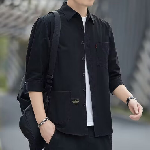 啄木鸟品牌男装防烫耐磨工作服七分袖衬衫男士夏季长袖春外套中青年上衣 723/卡其色（七分袖衬衫） XL